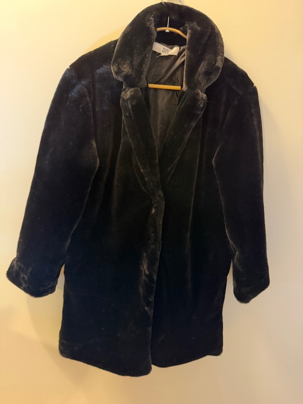 Madden NYC Black Faux Fur Plush Coat Oversized Collar